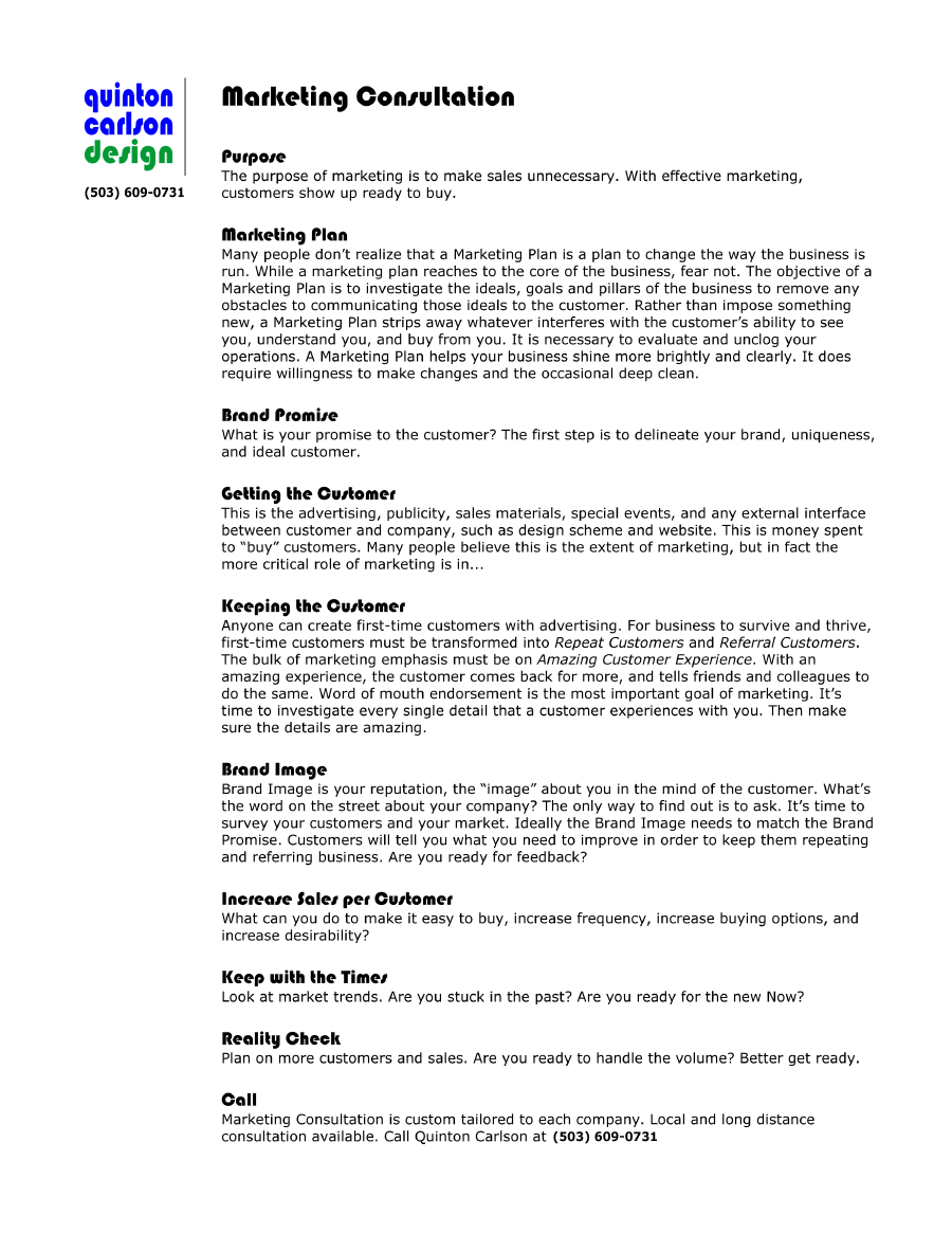 Quinton Carlson Design - Marketing Consultation